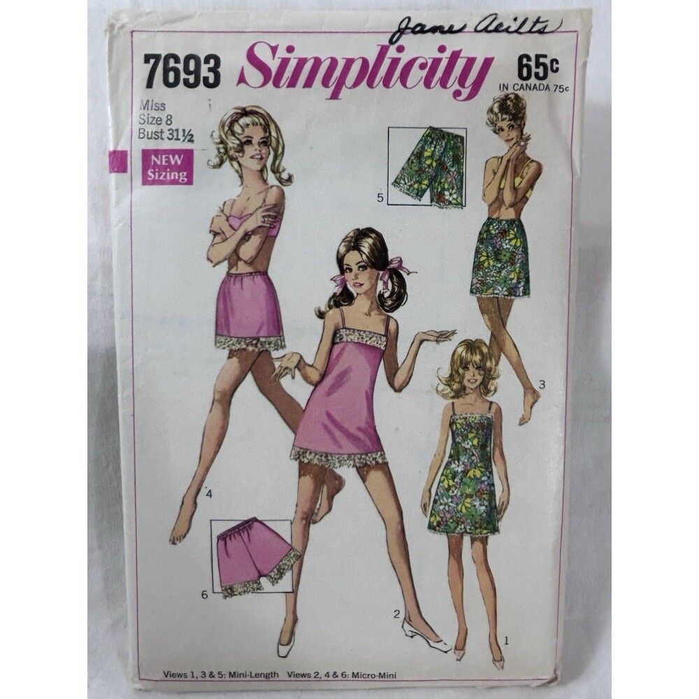 1068 Vtg Simplicity Pattern 7693, Misses Slip, Half-Slip, Petit-Pants Size 8 Cut